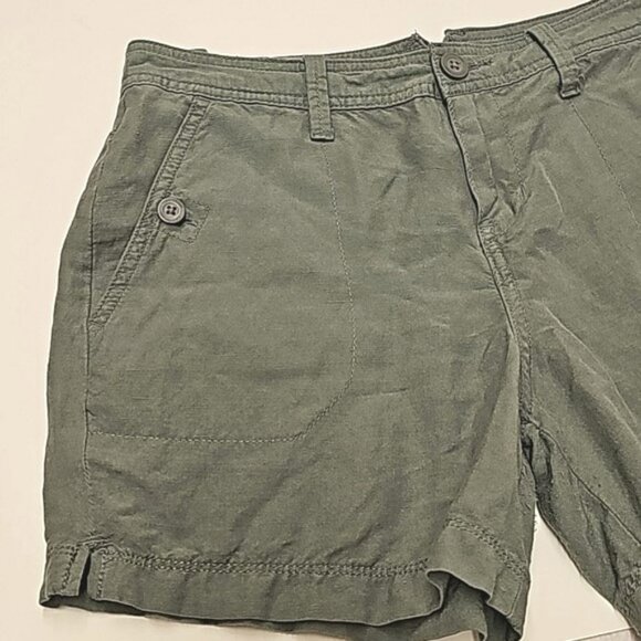 Calvin Klein Women's Shorts Size 4 Olive Green Linen Blend Pockets Outdoors Y2K - Picture 4 of 14